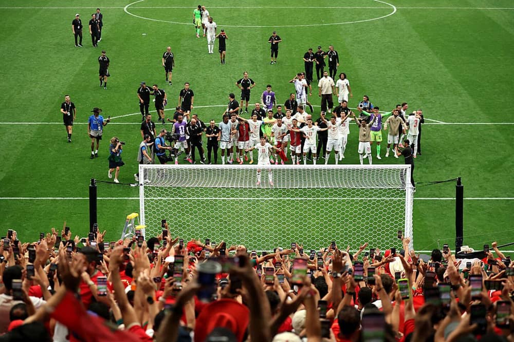 Morocco celebrate their impressive 3-0 win