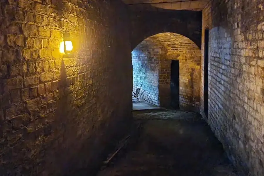 250-year-old underground brick tunnels at Stourbridge Glass Museum in England, showcasing the historic glassworks passage set to open to the public.