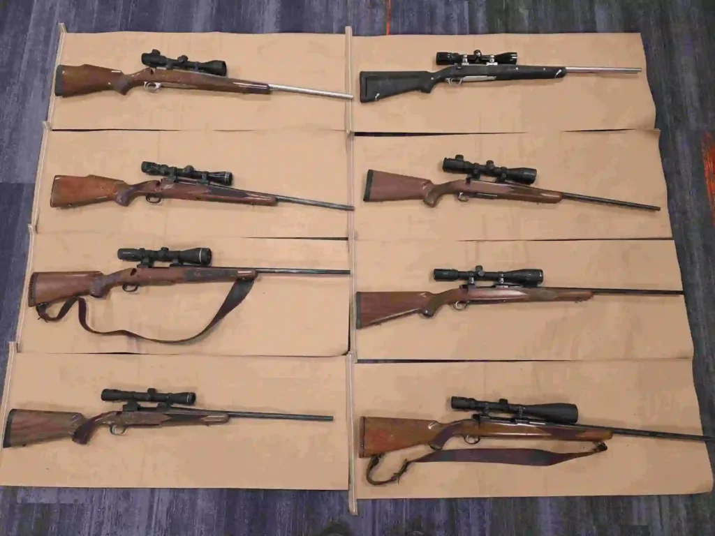 Tasmania Police display seized rifles as the state proposes mandatory jail terms for gun theft under the Firearms Amendment Bill 2026.