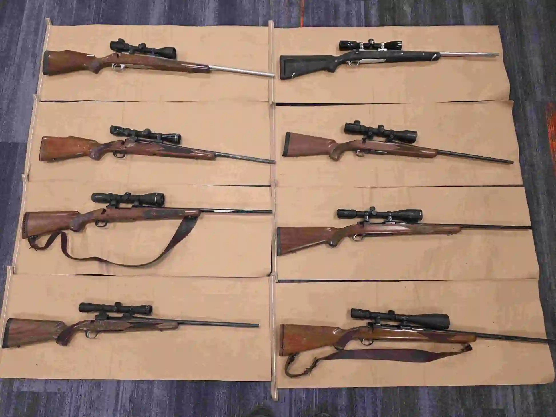 Tasmania Police display seized rifles as the state proposes mandatory jail terms for gun theft under the Firearms Amendment Bill 2026.
