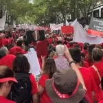 Victorian public school teachers and supporters march during a statewide strike in Melbourne ahead of the July 23 industrial action.