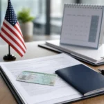 U.S. green card, immigration forms and American flag illustrating the August 2026 Visa Bulletin changes
