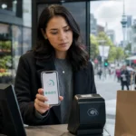 New Zealand shopper checking a payment app as Zip prepares to close its Pay in 4 service.