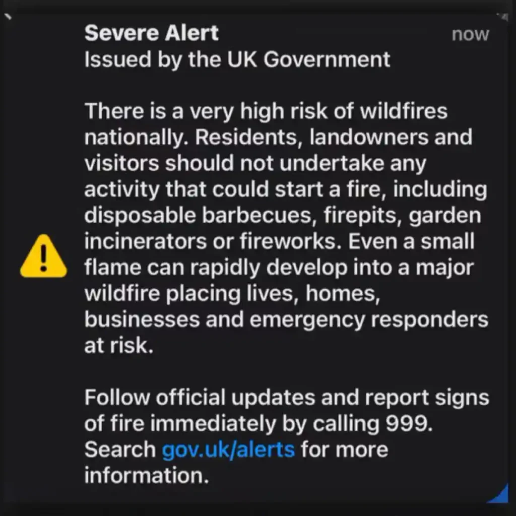 UK Severe Alert Today: Why Millions Received a Wildfire Warning on Their Phones