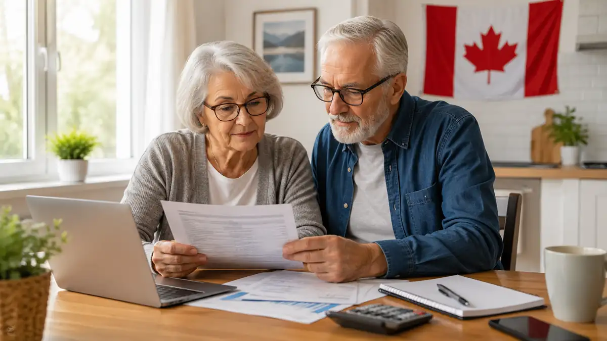 Canadian senior couple reviewing CPP and OAS payment information for August 27, 2026