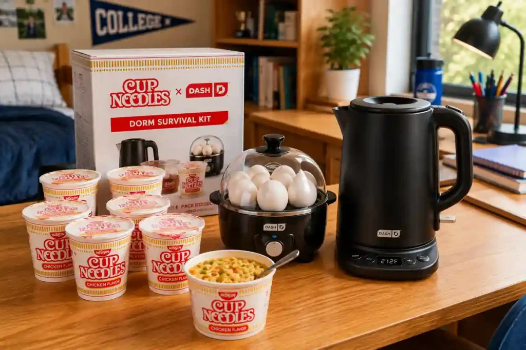 Cup Noodles x Dash $70 Dorm Survival Kit with electric kettle, egg cooker and Cup Noodles