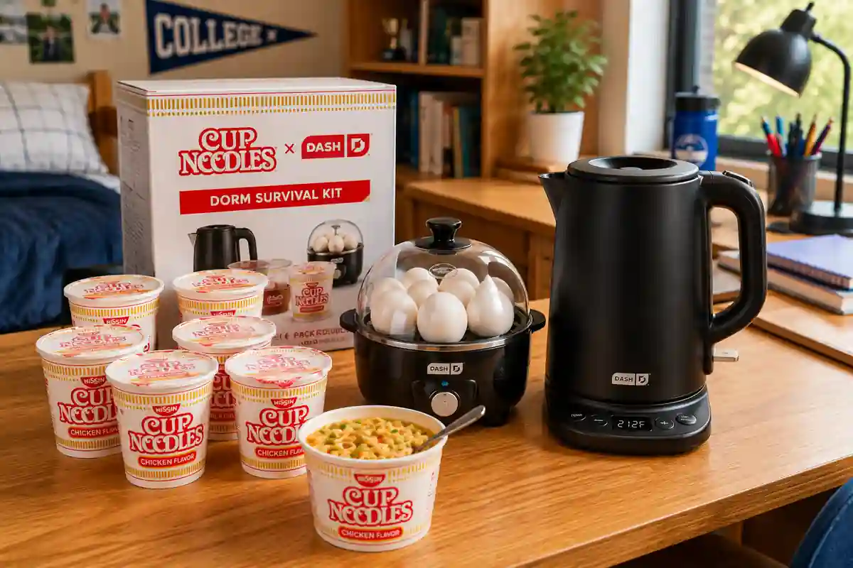 Cup Noodles x Dash $70 Dorm Survival Kit with electric kettle, egg cooker and Cup Noodles