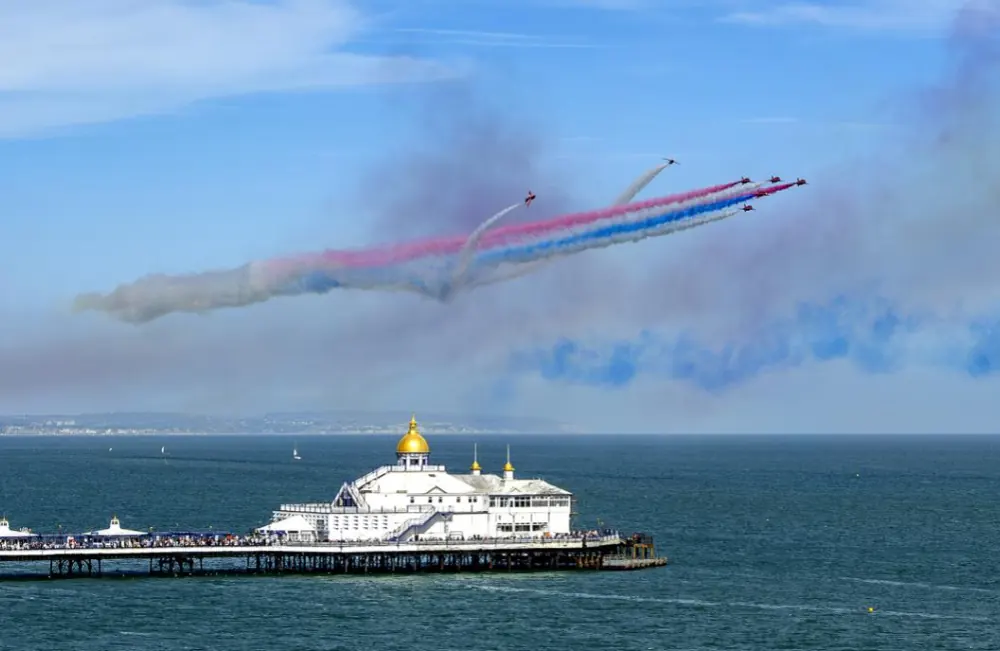 Eastbourne Airshow aircraft performing over Eastbourne seafront and pier