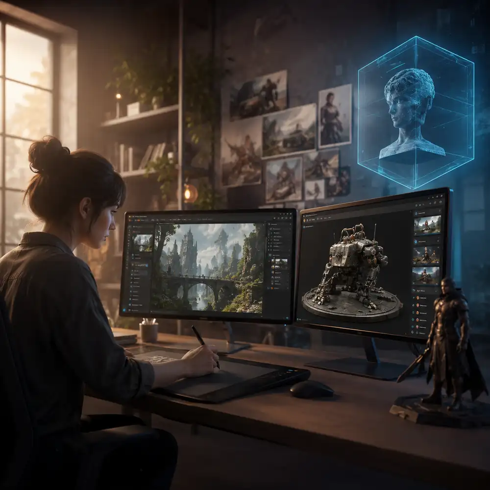 Digital artist creating 3D artwork as ArtStation and Sketchfab move from Epic Games to KitBash