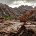 Grand Canyon flash flood damage near Bright Angel Canyon after severe flooding