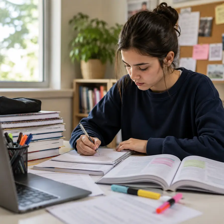 2026 NSW HSC student preparing for final exams at a study desk.