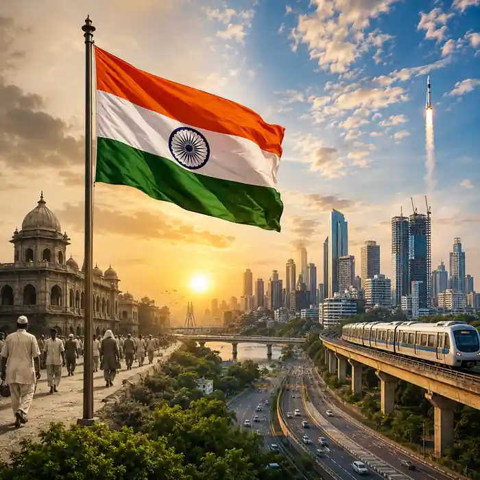 Indian flag representing India's journey from independence in 1947 to 2026