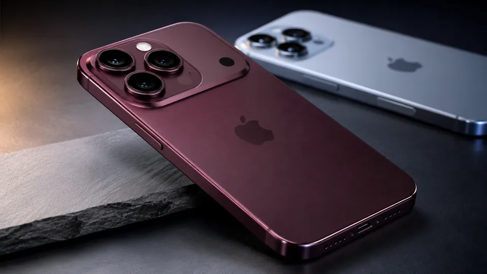 iPhone 18 Pro concept showing rumored Dark Cherry design and upgraded rear camera system