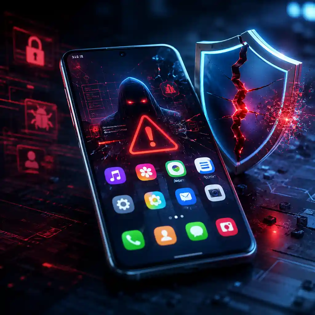 Malicious Android app replacing a smartphone home screen with a fake launcher interface