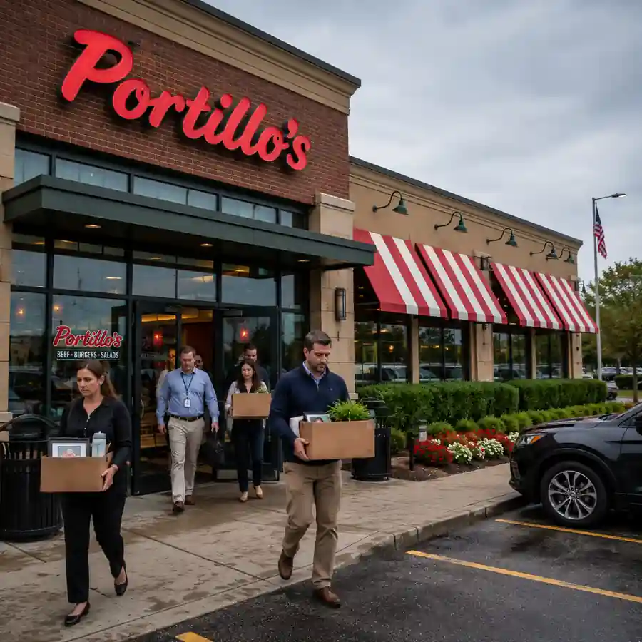 Portillo's Oak Brook headquarters after the company announced 18% corporate layoffs.