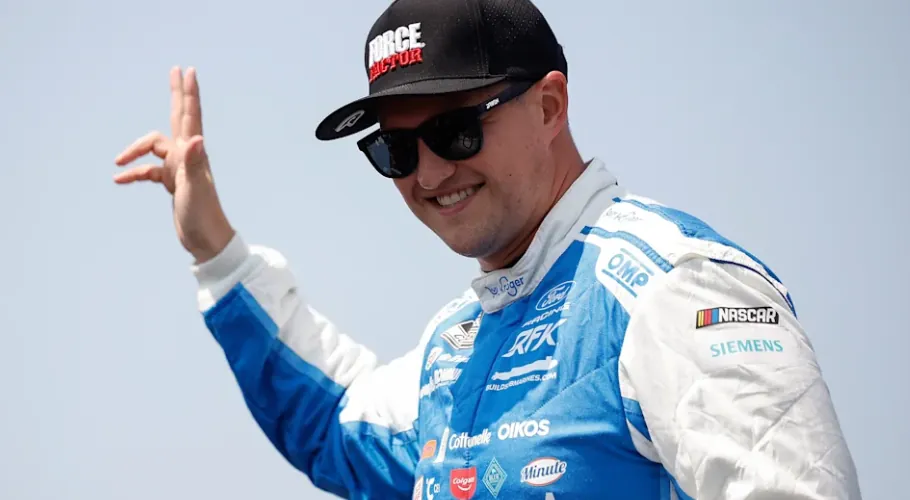 Ryan Preece celebrates after winning the 2026 NASCAR Cup Series race at Daytona International Speedway