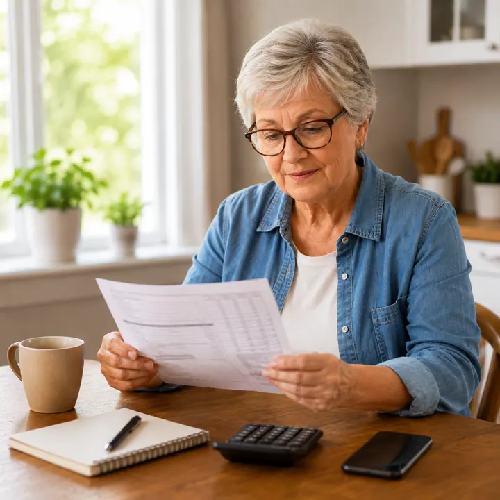 Senior woman reviewing Social Security payment information at home.