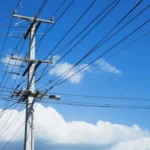 Power lines during severe storm conditions in Southland, New Zealand