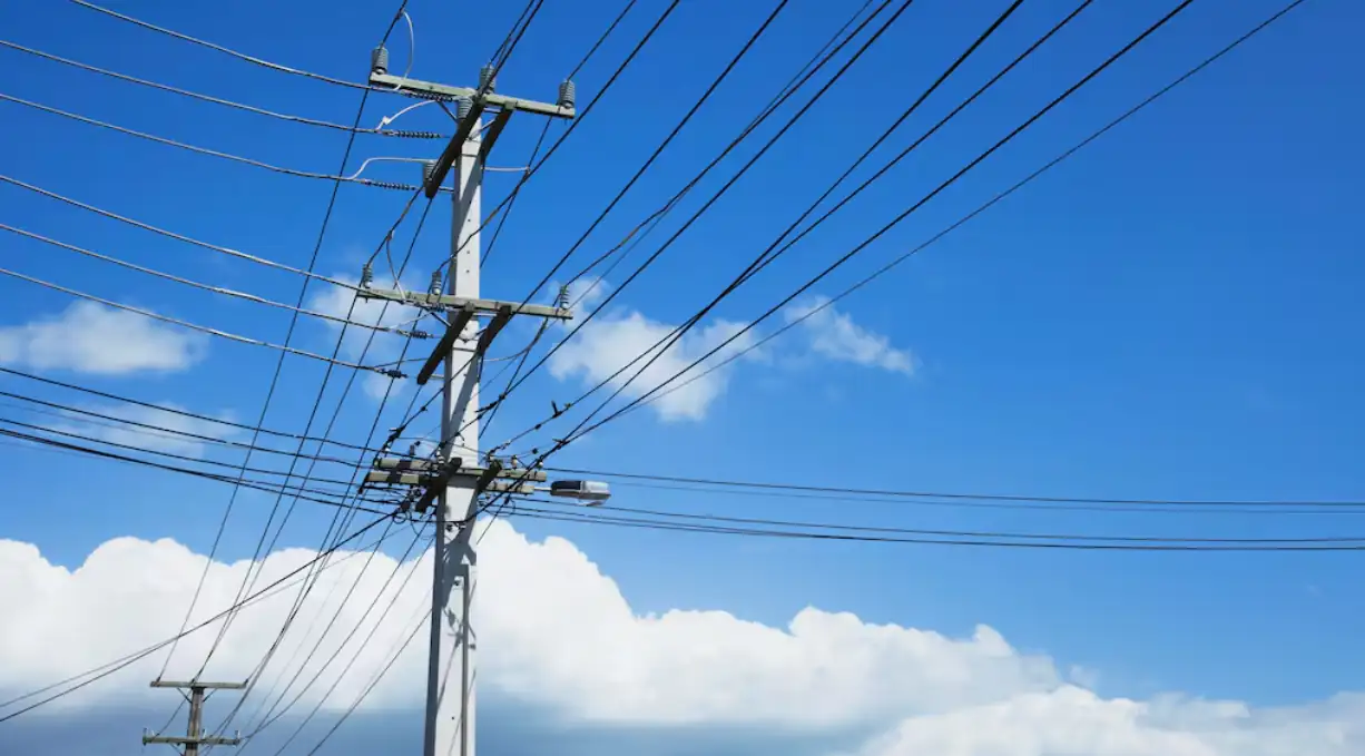 Power lines during severe storm conditions in Southland, New Zealand