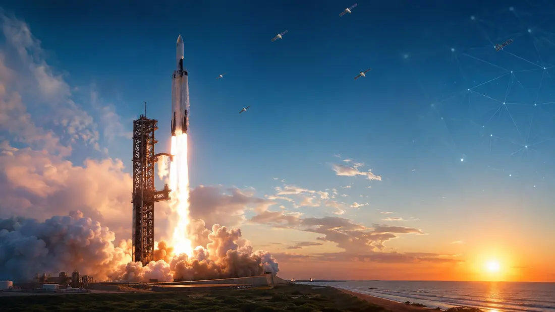 SpaceX rocket launching with Starlink satellites and an AI network ahead of its first public earnings report.