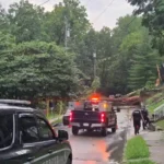 Power outage affecting homes in Sudbury, Ontario at night.