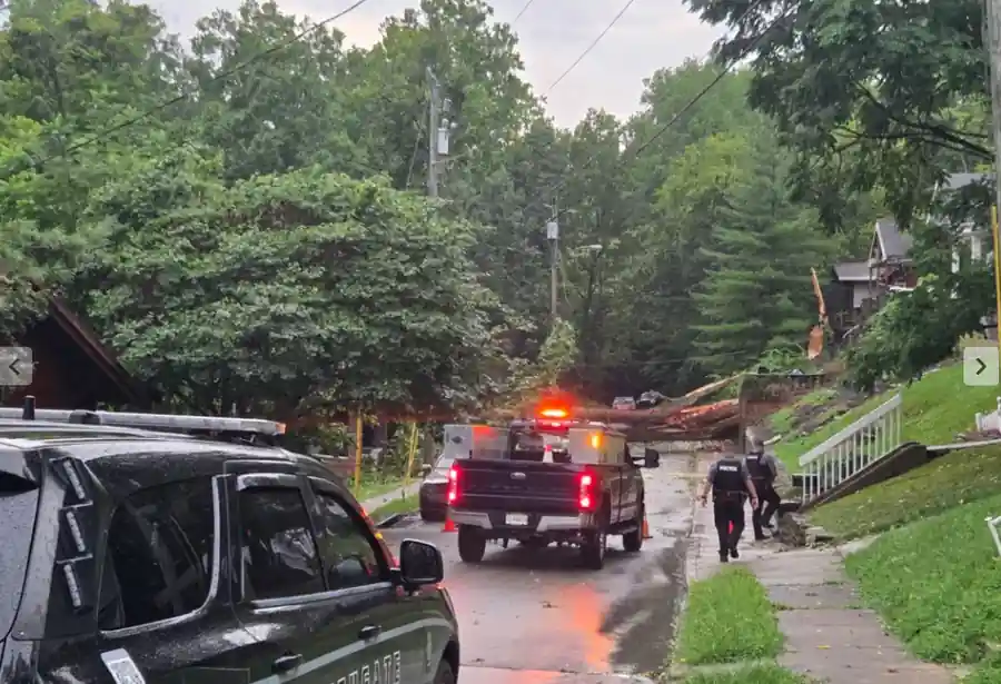 Power outage affecting homes in Sudbury, Ontario at night.