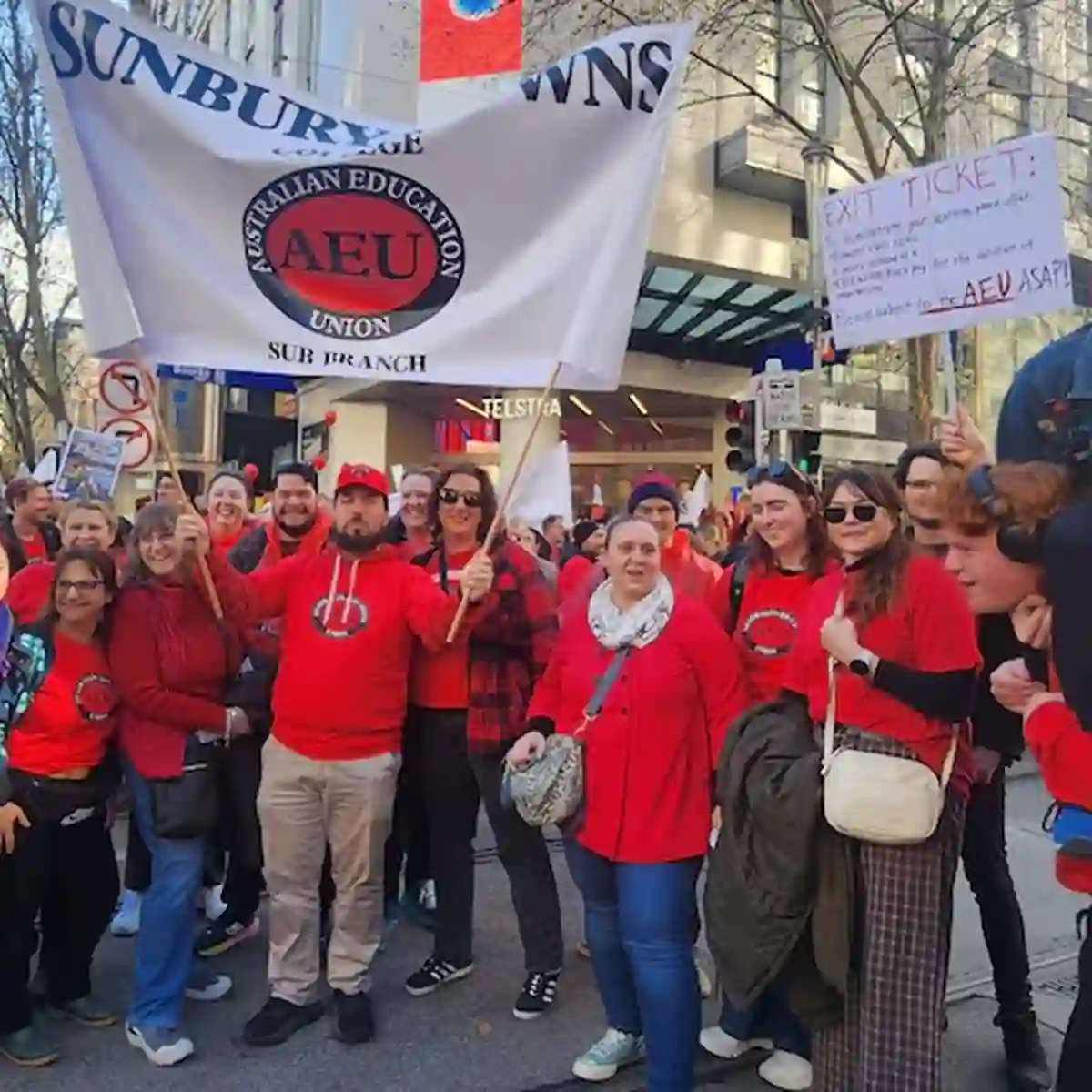 Victorian teachers and Australian Education Union members gathering during industrial action in Melbourne.