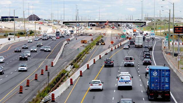 Toronto highway traffic during planned roadwork