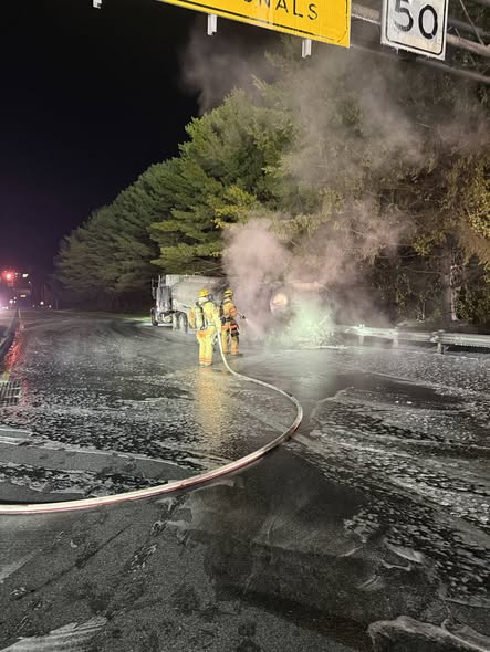 Fuel tanker fire on I-795 near Reisterstown Maryland