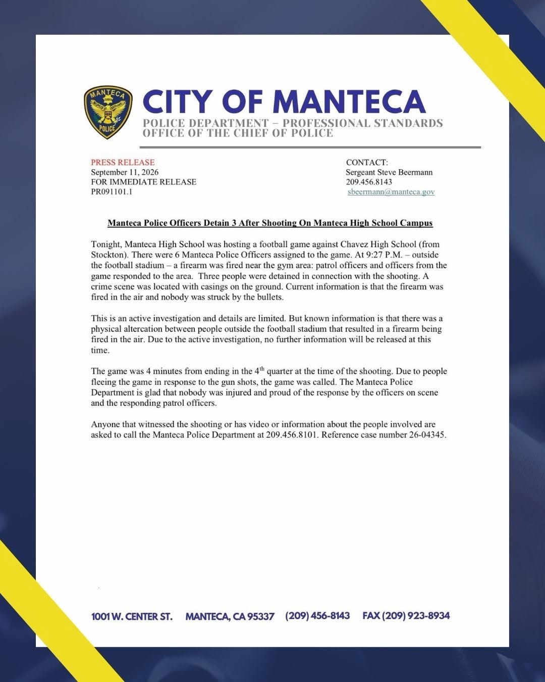 Police response following the Manteca High School shooting