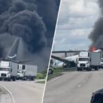 Prime Air Boeing 767 after overshooting the runway at Miami International Airport and crossing a road.