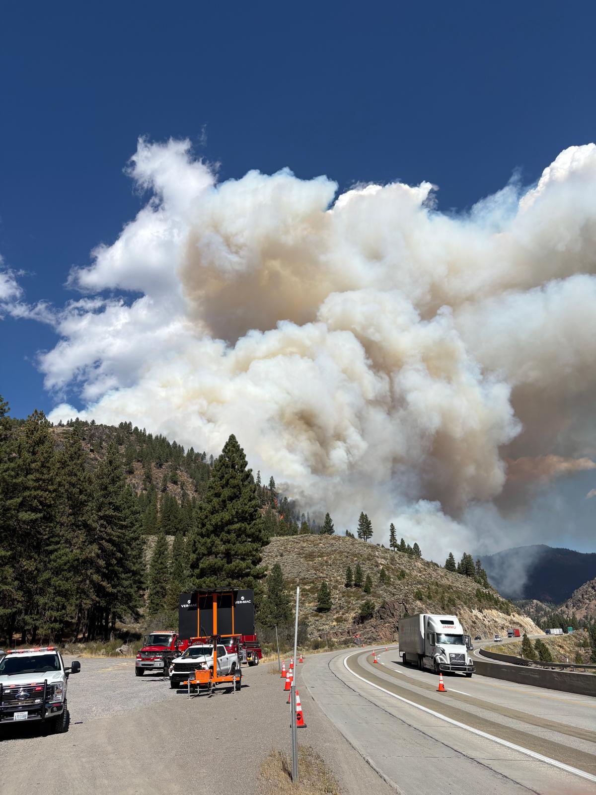 Smoke rising from the Floriston Fire near Interstate 80