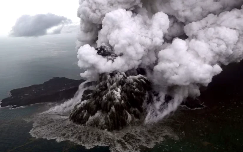Anak Krakatau eruption sends volcanic ash into the sky in Indonesia