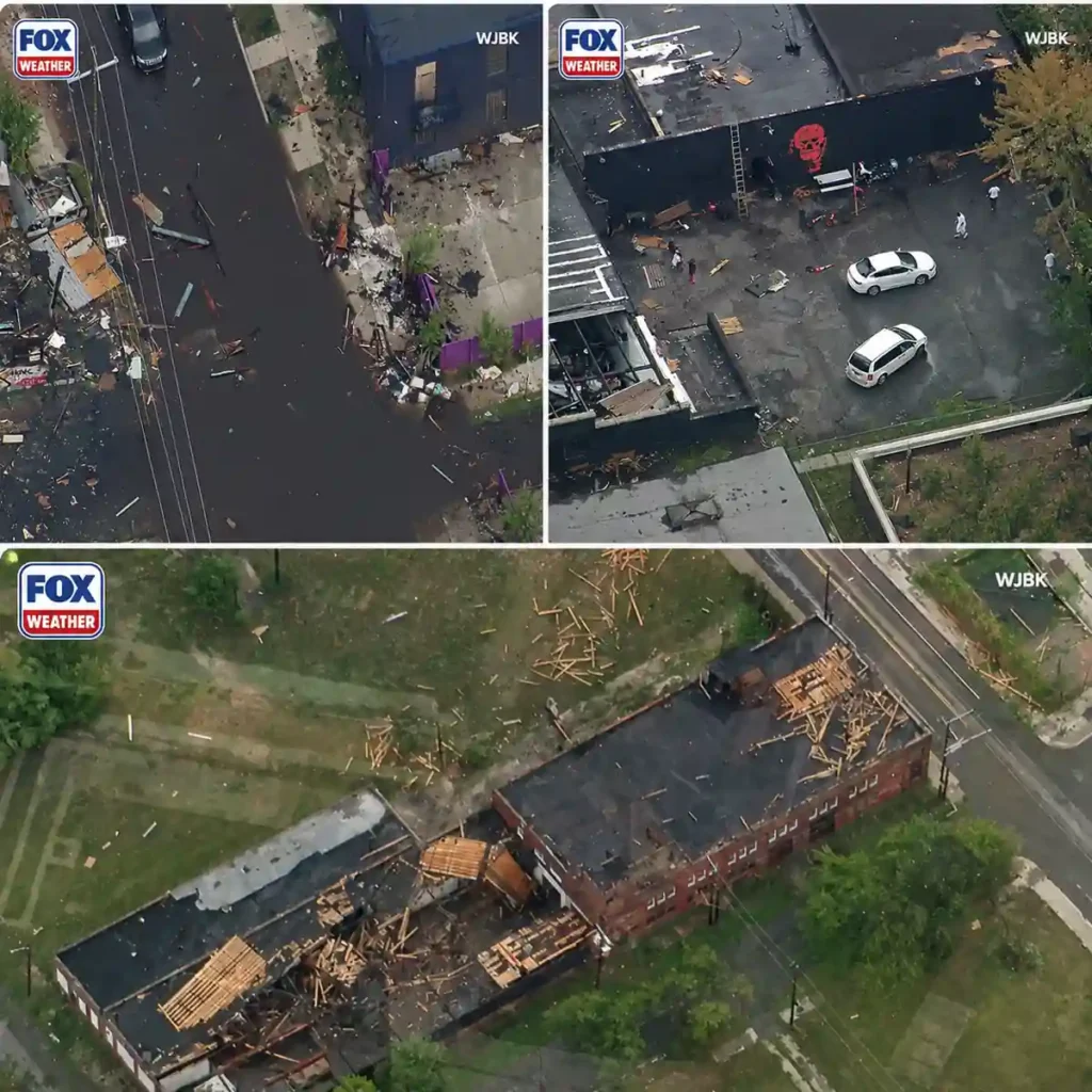 Aerial view of storm damage in Detroit