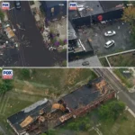 Aerial view of storm damage in Detroit