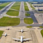 Aircraft at London Gatwick Airport during flight delays after runway disruption