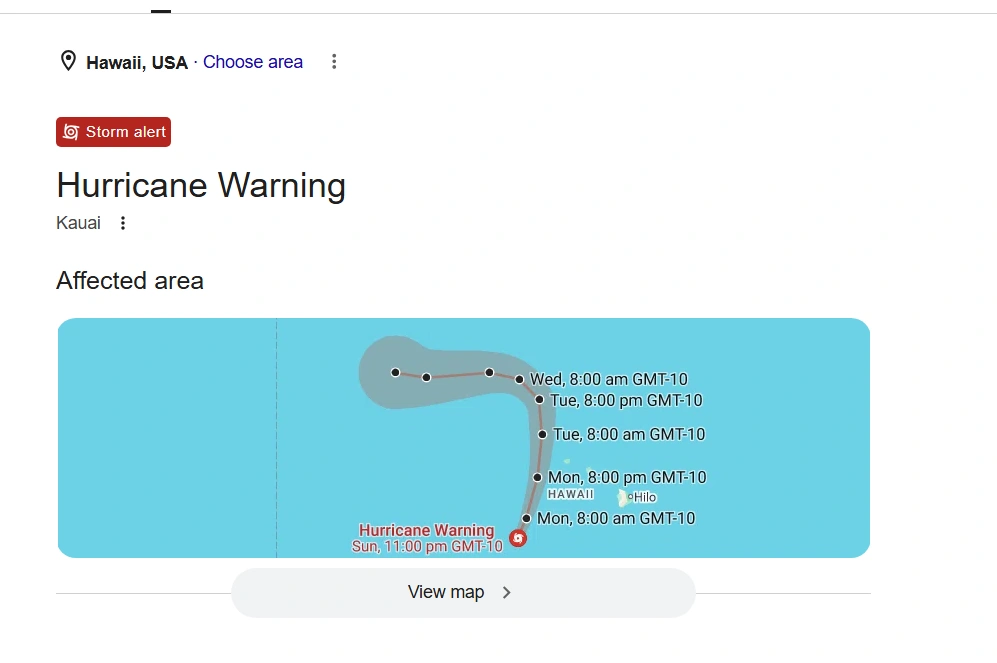 Hurricane warning issued for Kauai, Hawaii