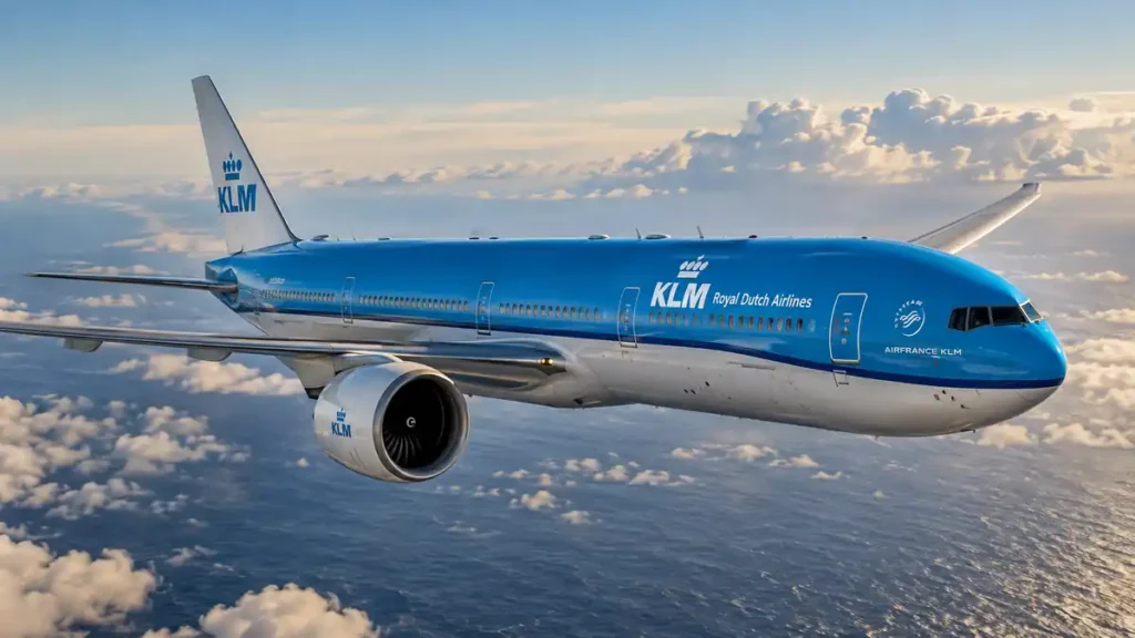 KLM Boeing 777-300ER flying over the Atlantic after KL735 turned back following a power bank fire.