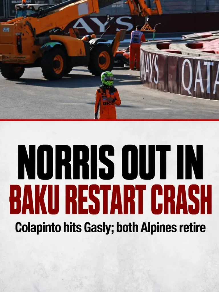 Lando Norris Out as Colapinto Hits Alpine Teammate in Baku Restart