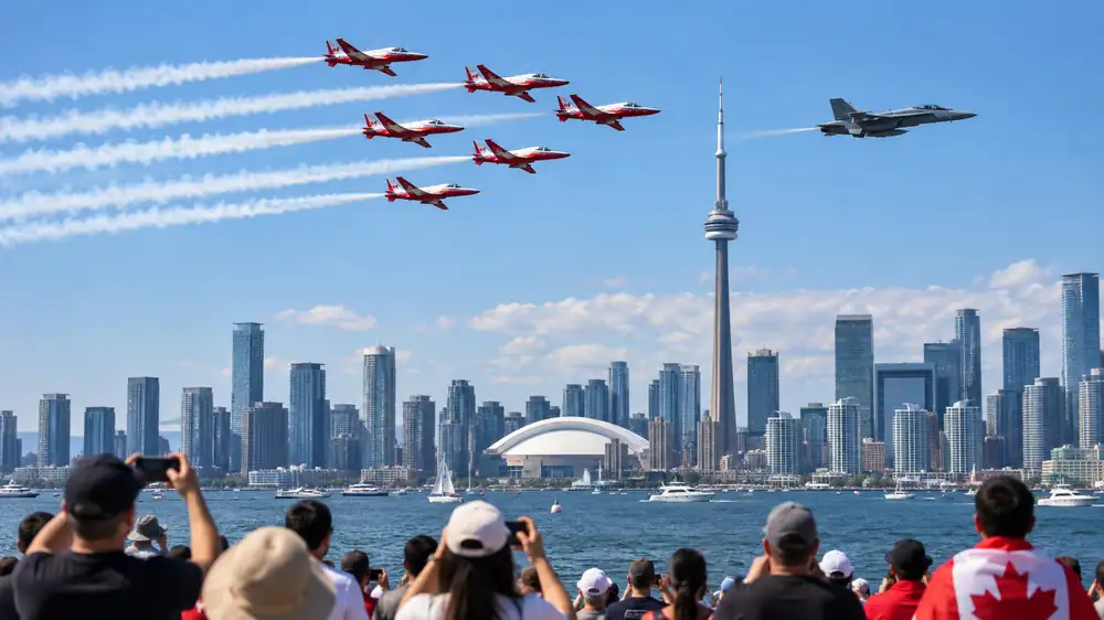 Canadian International Air Show aircraft flying over Toronto waterfront in 2026