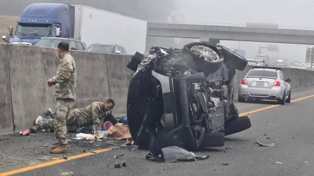 Soldiers Disarm Woman Accused of Attacking Two Girls After I-5 Crash