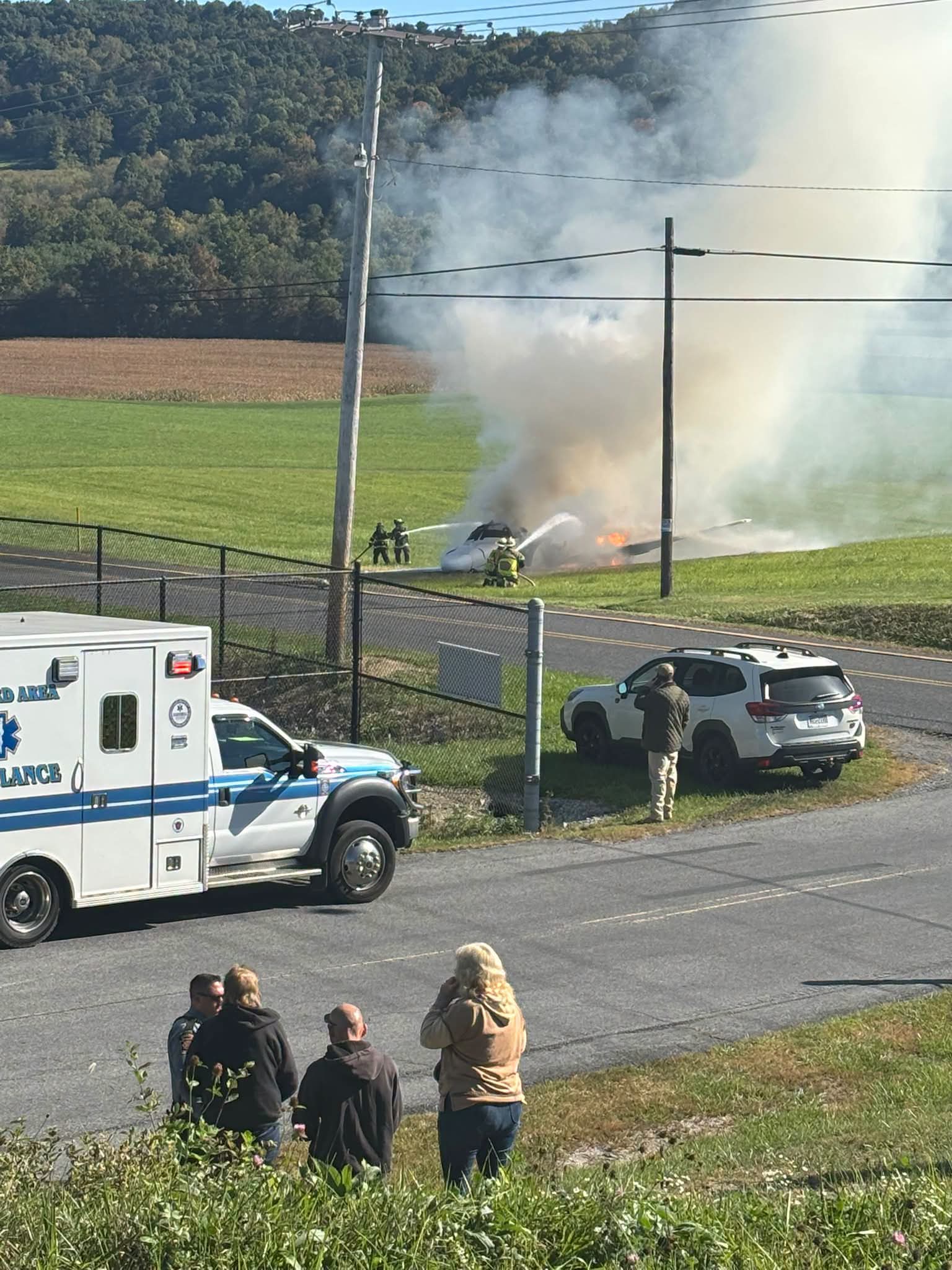 Cessna Citation crash scene at Bedford County Airport in Pennsylvania