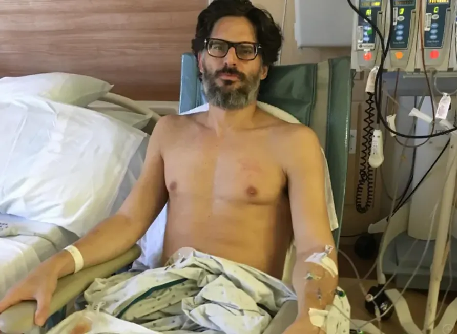 Joe Manganiello editorial illustration accompanying news of his seven-year illness, emergency surgery and hospital photos.