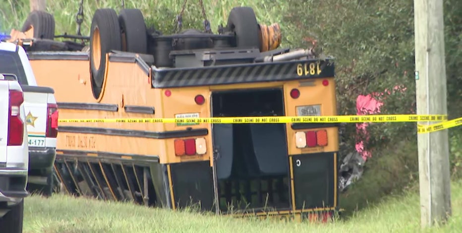 Overturned school bus after the Winter Haven, Florida crash